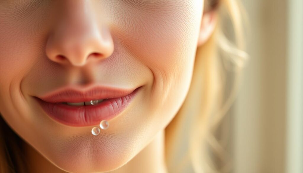 A close-up of a woman's face, radiant and glowing, showcasing the benefits of an exosome-infused serum. The foreground features the woman's luminous, youthful skin, with a soft, even complexion and a subtle sheen. In the middle ground, tiny, translucent vesicles representing exosomes are subtly visible, conveying the active ingredients at work. The background is blurred, creating a sense of focus and emphasis on the skin's transformation. The lighting is natural and diffused, lending a warm, almost ethereal quality to the scene. Captured with a high-quality macro lens, the image invites the viewer to appreciate the intricate details and the remarkable rejuvenating power of exosomes.